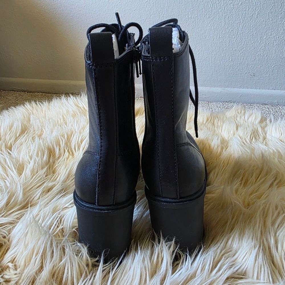 NWT Aldo Rebelia Black Leather Heeled Combat Boots Size 8 - Picture 5 of 10